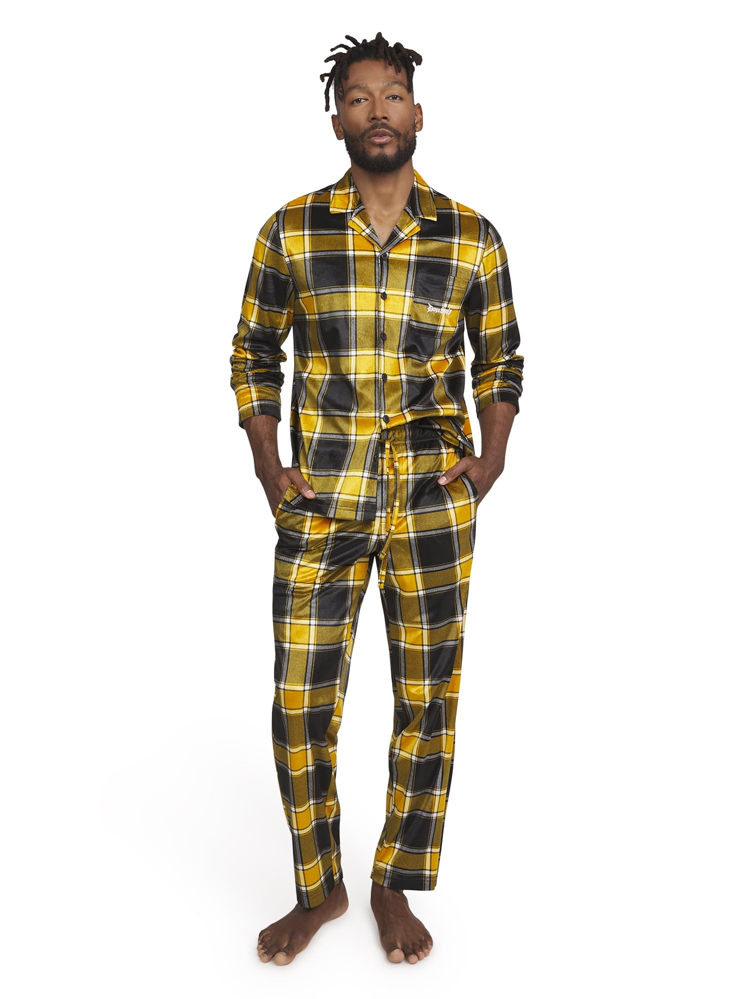 Dogg Supply by Snoop Dogg Men s 2 Piece Long Sleeve Microfleece Button Front Top and Pants Pajama Set Walmart