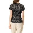 thumbnail image 4 of MODA NOVA Juniors Casual Sheer Short Sleeves Floral Lace Top Black White S, 4 of 7