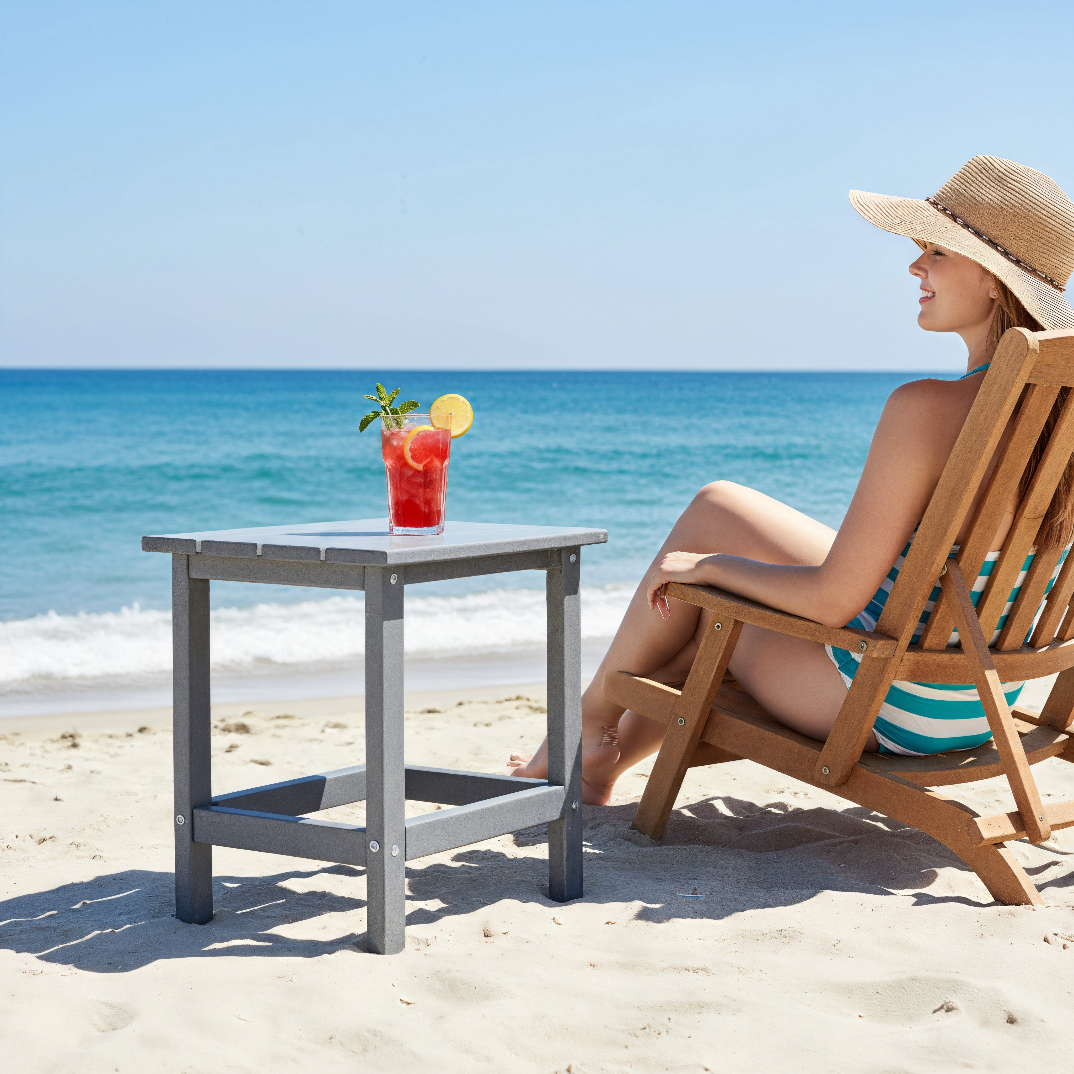 Outdoor Side Table, Patio Side Table, HDPE End Tables for Backyard Pool Porch Garden Lawn