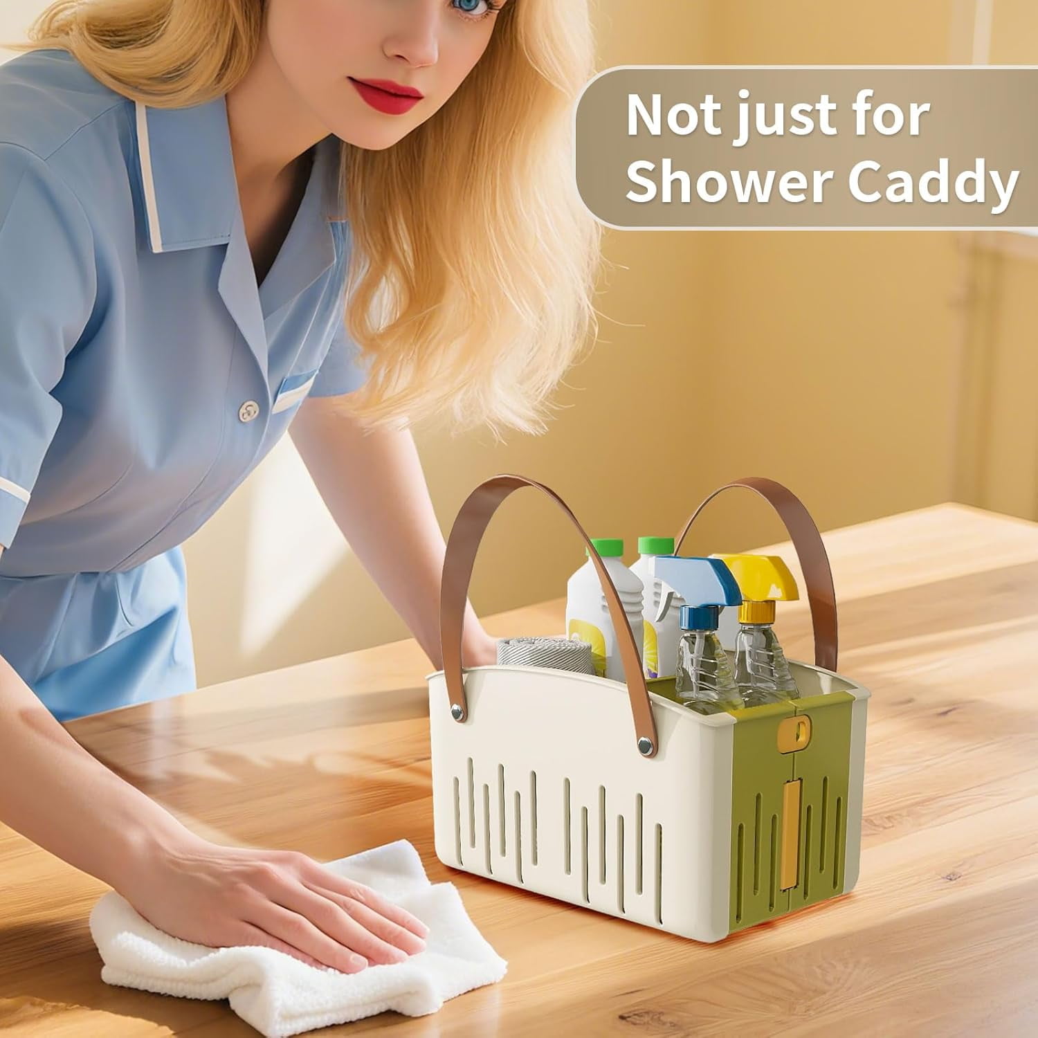 ABPETE Portable Shower Caddy,Foldable Shower Caddy with Handle and Adjustable Divider,Quick Dry Bathroom Shower Organizer Bin for College,Dorm Room,Travel Essentials (Green)