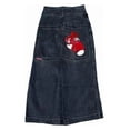 thumbnail image 1 of Pantalones vaqueros unisex estilo hip-hop gótico urbano de talle alto y corte holgado con diseños rasgados y bordados for hombre y mujer, 1 of 3