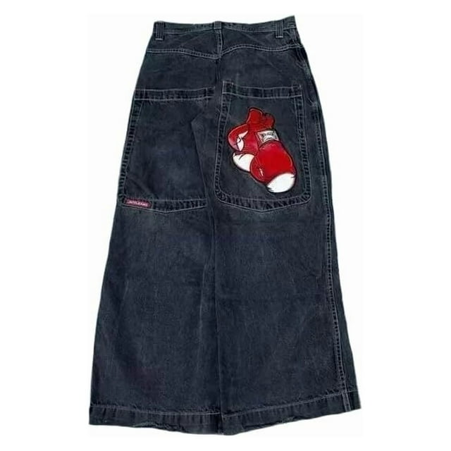 Pantalones vaqueros unisex estilo hip-hop gótico urbano de talle alto y corte holgado con diseños rasgados y bordados for hombre y mujer