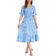 thumbnail image 2 of Vestido Floral INSPIRE CHIC para Mujer, vestido midi de manga corta con volantes en azul y blanco, 2 of 6