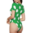 thumbnail image 2 of Saiise Pyjama une-Pièce à Pois Vert et Blanc pour Femme à Manches Courtes, Col Rond, Justaucorps Extensible avec Fermeture à Boutons-Pression - Petit, 2 of 7