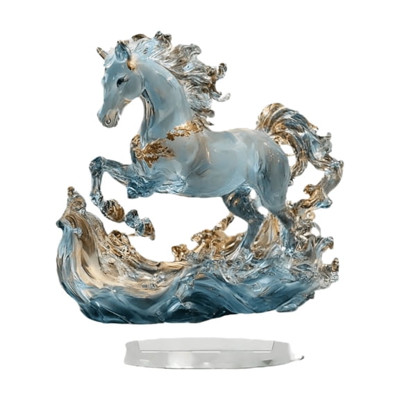 Acrylic Horse Figurine Chinese Feng Shui Collection Ornament Statue，Animal Collectible Standing Table Home Decor