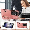 thumbnail image 4 of for Samsung Galaxy S22 Ultra Wallet Case with Card Holder, Hand Wrist Strap Loop Holder Kickstand, Finger Grip Ring PU Leather Double Buttons Shockproof Soft TPU Cover for Galaxy S22 Ultra, Pink, 4 of 10