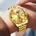 thumbnail image 4 of OLEVS Watch for Men Stainless Steel Business Dress Luxury Diamond Big Face Waterproof Mens Watches with Date Analog Wrist Men Watch Reloj para Hombre Gold Dial, 4 of 11
