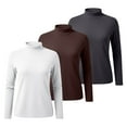 thumbnail image 3 of Women's Solid Color Mock Neck Thermal Sweater, 3-Pack Soft Base Layer Tops, Mid Neck Pullover for Women, Warm Fleece Lined Knit Shirts, Value Set of Comfortable Everyday Wear Mid Neck Sweaters Coffee, 3 of 8