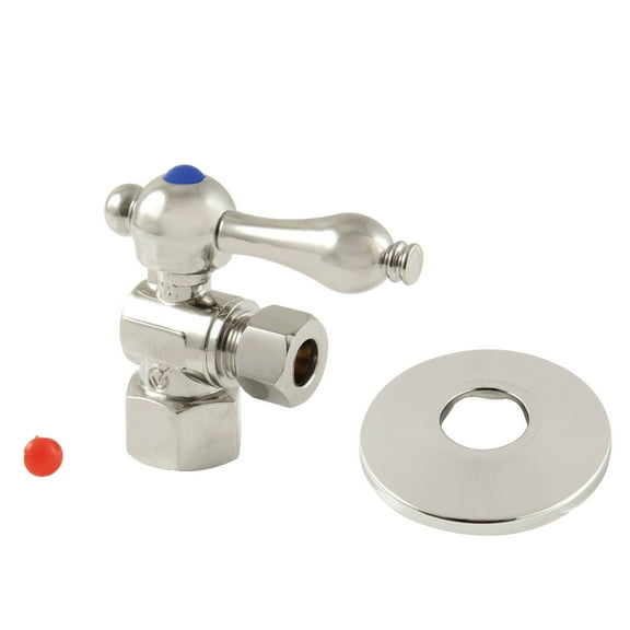 Kingston Brass CC43106K 1/2" FIP x 3/8" OD Comp Quarter-Turn Angle Stop Valve with Flange, Polished Nickel
