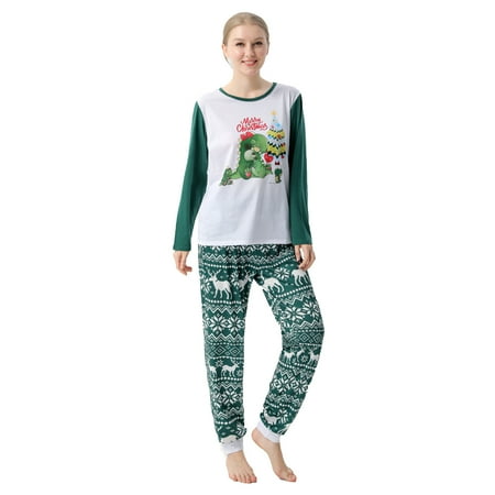 

Scyoekwg Christmas Pajamas for Family Round Neck Christmas Pattern Print Dad Mom Kids Baby Holiday Family Comfy Loose Long Sleeve and Long Pants Xmas Sleepwear Clothes Green M