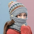 thumbnail image 2 of HESHENG 3Pcs/Set Women Winter Outdoor Plush Rainbow Color Knitted Hat Beanie Scarf Face Cover Cycling Warm Set, 2 of 6