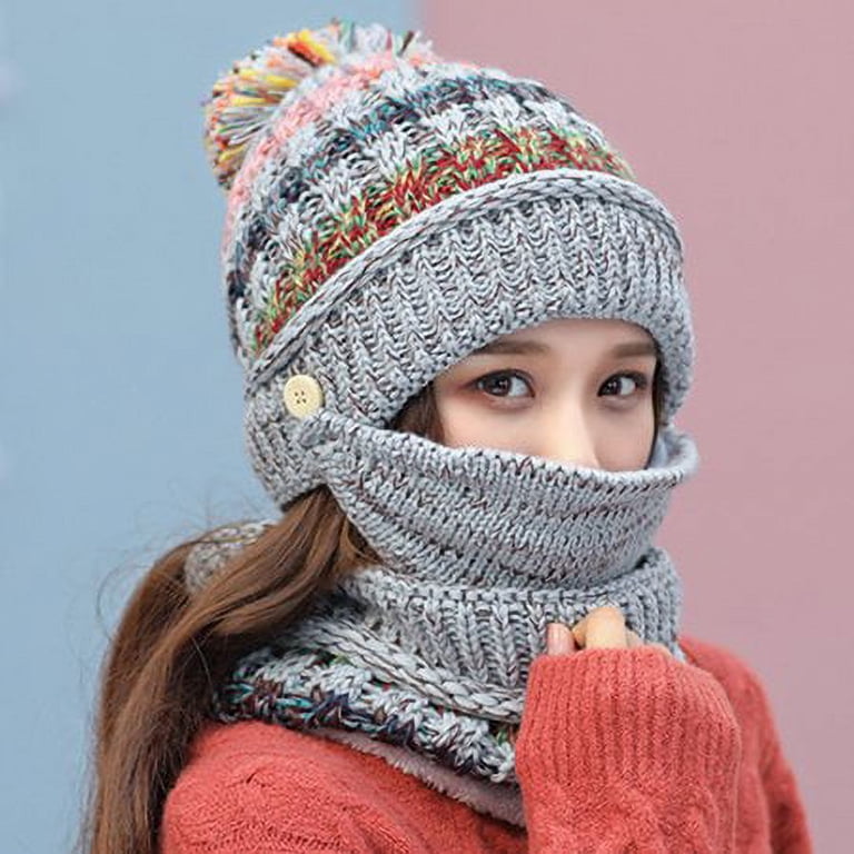 Rainbow colors hat & scarf set HESHENG 3Pcs/Set Women Winter Outdoor Plush Rainbow Color  main image 3
