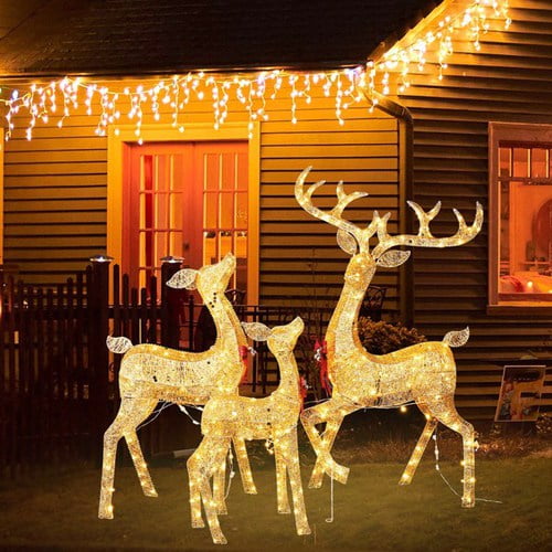 Christmas Decoration Lighted Deer 3 Piece, Light up Christmas Decor  Reindeer Family Set for Indoor Outdoor Front Yard Porch with LED Lights,  Battery
