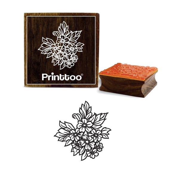 Printtoo Floral Pattern Card Making Square Wooden Rubber Stamp Scrap-booking-5 x 5 Inches