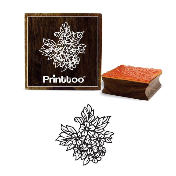 Printtoo Floral Pattern Card Making Square Wooden Rubber Stamp Scrap-booking-5 x 5 Inches