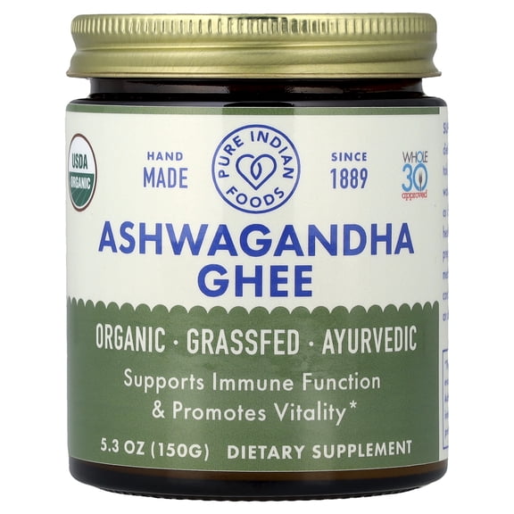 Pure Indian Foods Organic Ashwagandha Ghee, 5.3 oz (150 g)