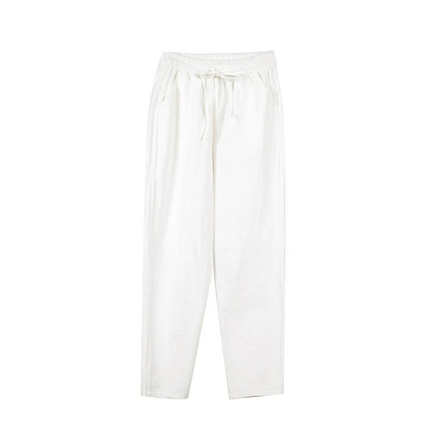 FAIWAD Womens Cotton Linen Jogger Pants Drawstring Elastic Waist Lightweight Cropped Pants Trousers