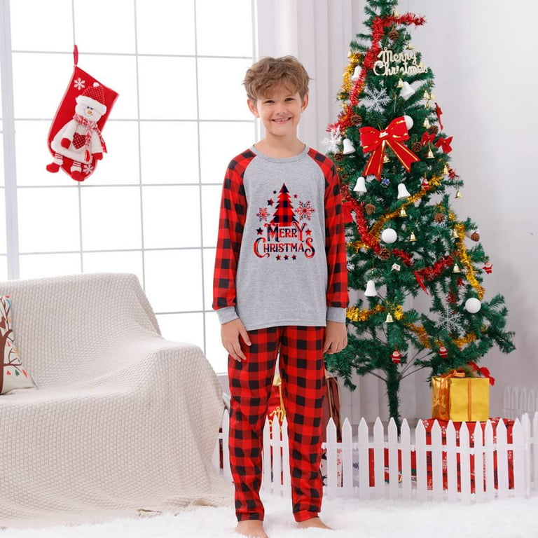 Family Christmas Pajamas Matching Set Soft Lazy Holiday Jammies Long Sleeve  Shirts and Plaid Pants Loungewear