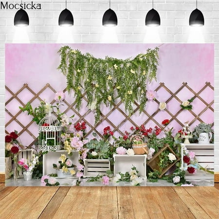 Image of Spring Photography Background Flowers Fence Bird Cage Decoration Studio Props Child Portrait Photo Backdrop Banner