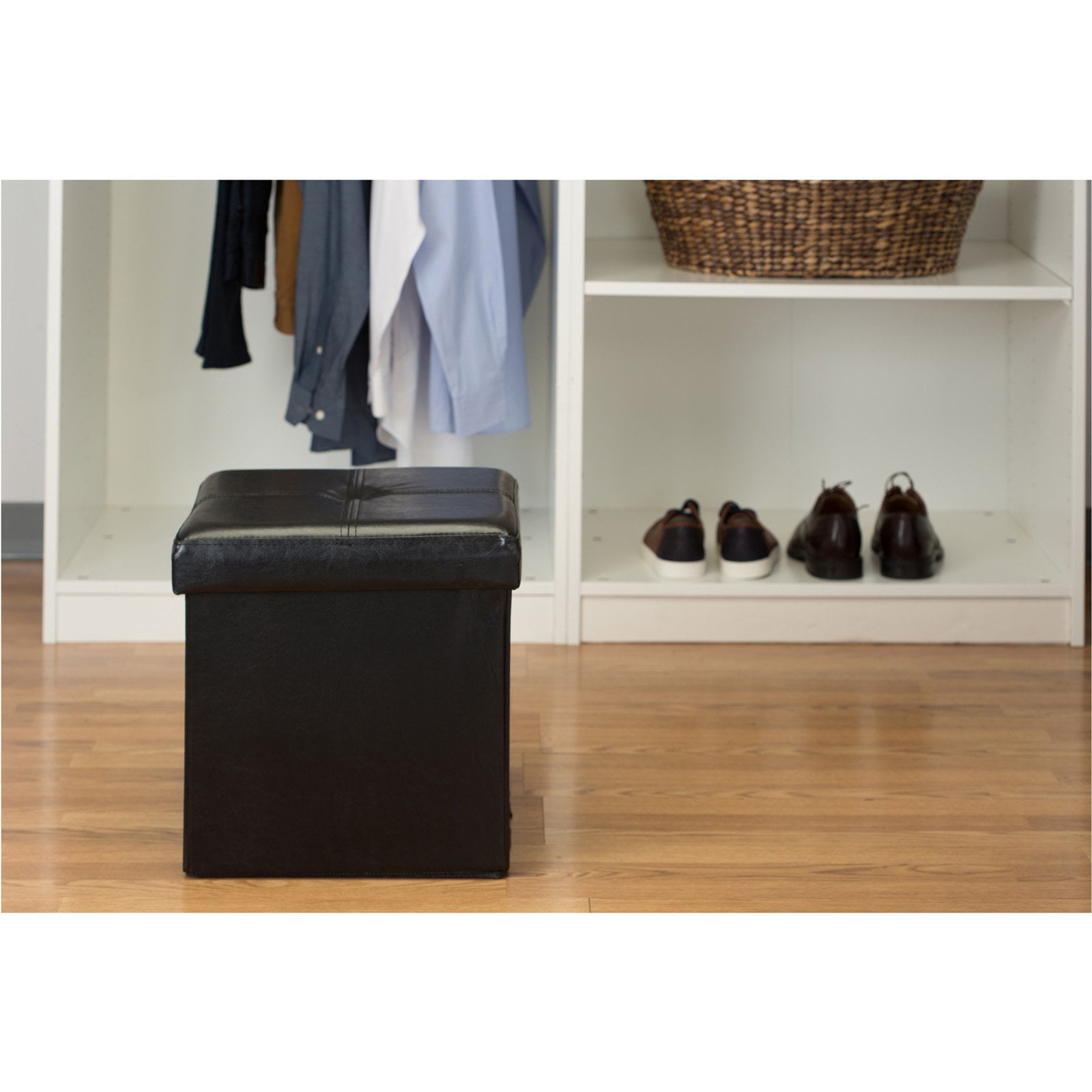Simplify Faux Leather Folding Storage Ottoman Cube in Chocolate
