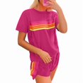 thumbnail image 4 of ZEHJUHAN Women's Summer Round Neck Short Sleeve 2-Piece Set - Striped Casual Top & Shorts Outfit Rose Red，XXL, 4 of 5