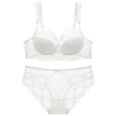 

Women French Gathering Large Size Bra Set Ultra-thin Big Breasts Shows Small Collection thin cotton underwear big breasts show small lace bra gather up bra set white 85E