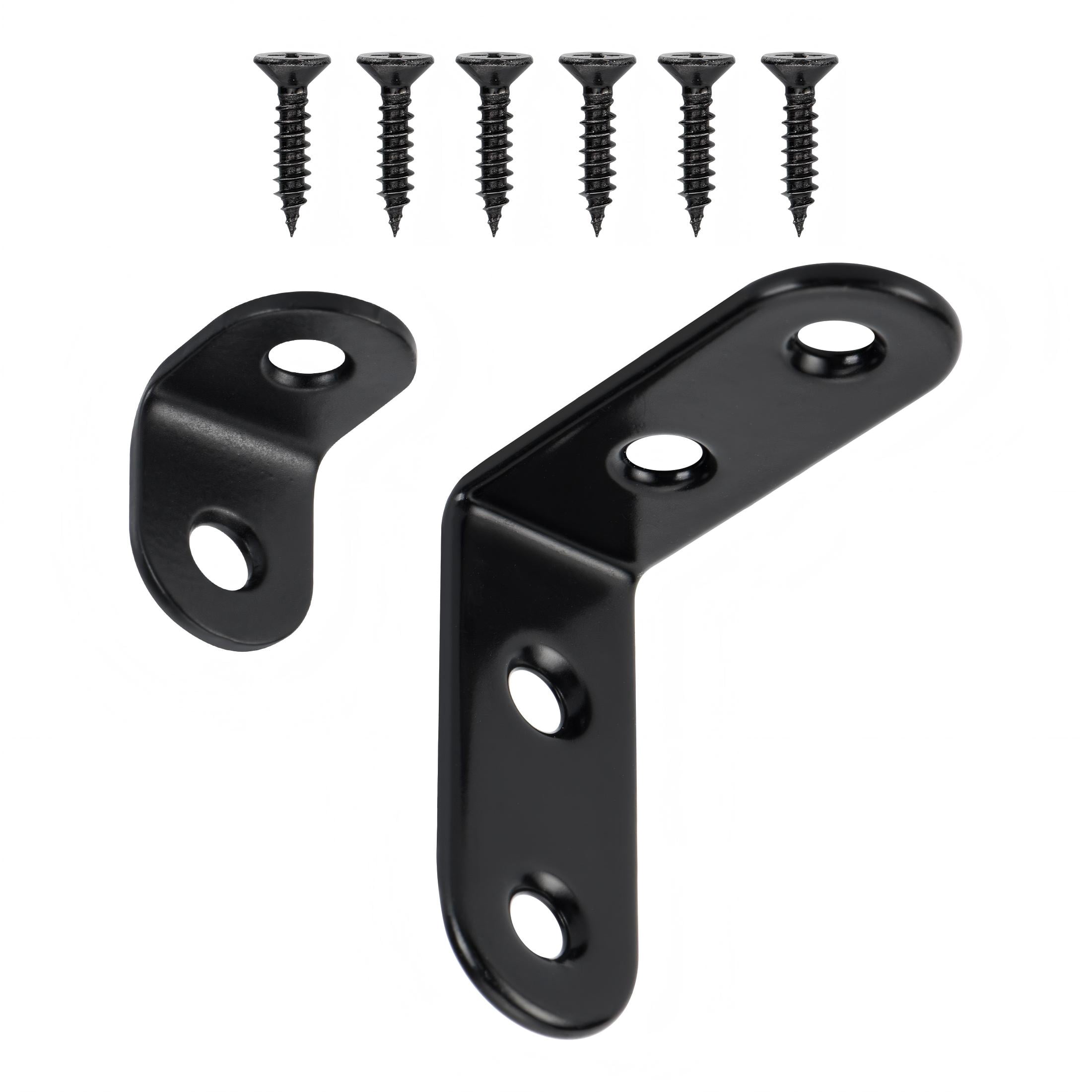 Hyper Tough Multiple Sizes 1.57 & 0.79 in. Stainless Steel Corner Brace Kit with Screws, Black, 20 Pack