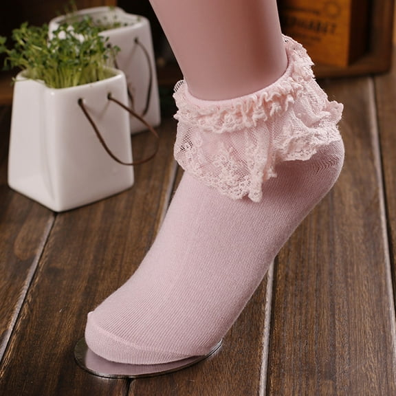 Weikingp Ankle Socks Wool Socks 1 Pair Women Ankle Socks Lace Ruffle Frilly Comfortable Cute Cotton Socks Ladies Girl Lace Socks Crew Socks For Women Pink One Size