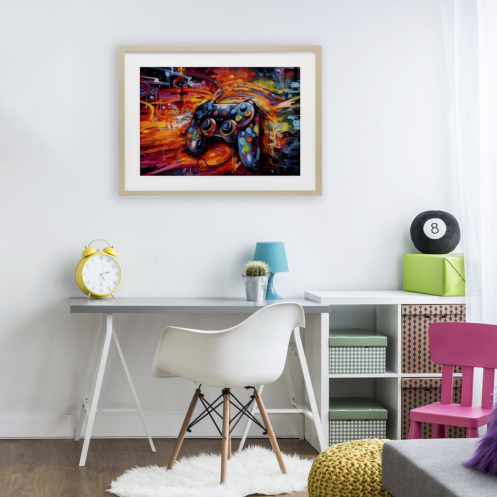 Stupell Industries Gaming Swirl Controller Energy Birch Framed Print Under Glass, design by Creative Studio