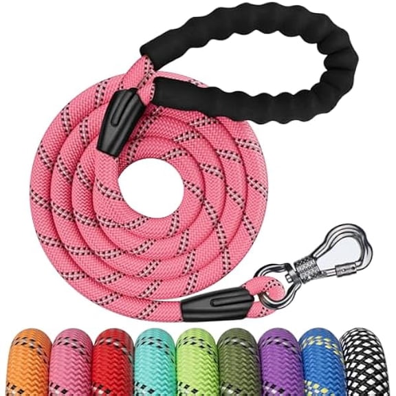 Eryueer 6FT Heavy Duty Dog Leash, Pink Rope Dog Leash with Swivel Lockable Hook and Comfortable Padded Handle, Cat Puppy Leash Lead for Small Medium Large Dogs Training, Playing, Camping,or Backyard