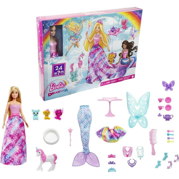 Barbie Dreamtopia Fantasy Doll & Surprise Box with 24 Gift Accessories, Blonde Doll