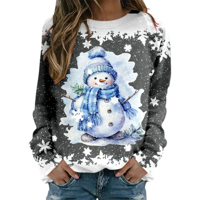 AWZXDE Chandails en Molleton Décontractés de Noël pour Femmes Col Rond Ample Manches Longues Tunique Mignons Pulls pour Femmes Confortables et Élégants Chandail en Molleton Sans Capuche