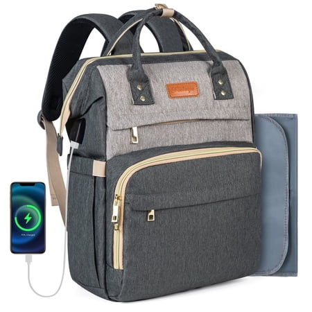Baby Diaper Bag Backpack for Newborn Essentials, Kabaqoo Multifunctional Diaper Backpack Gray Gift