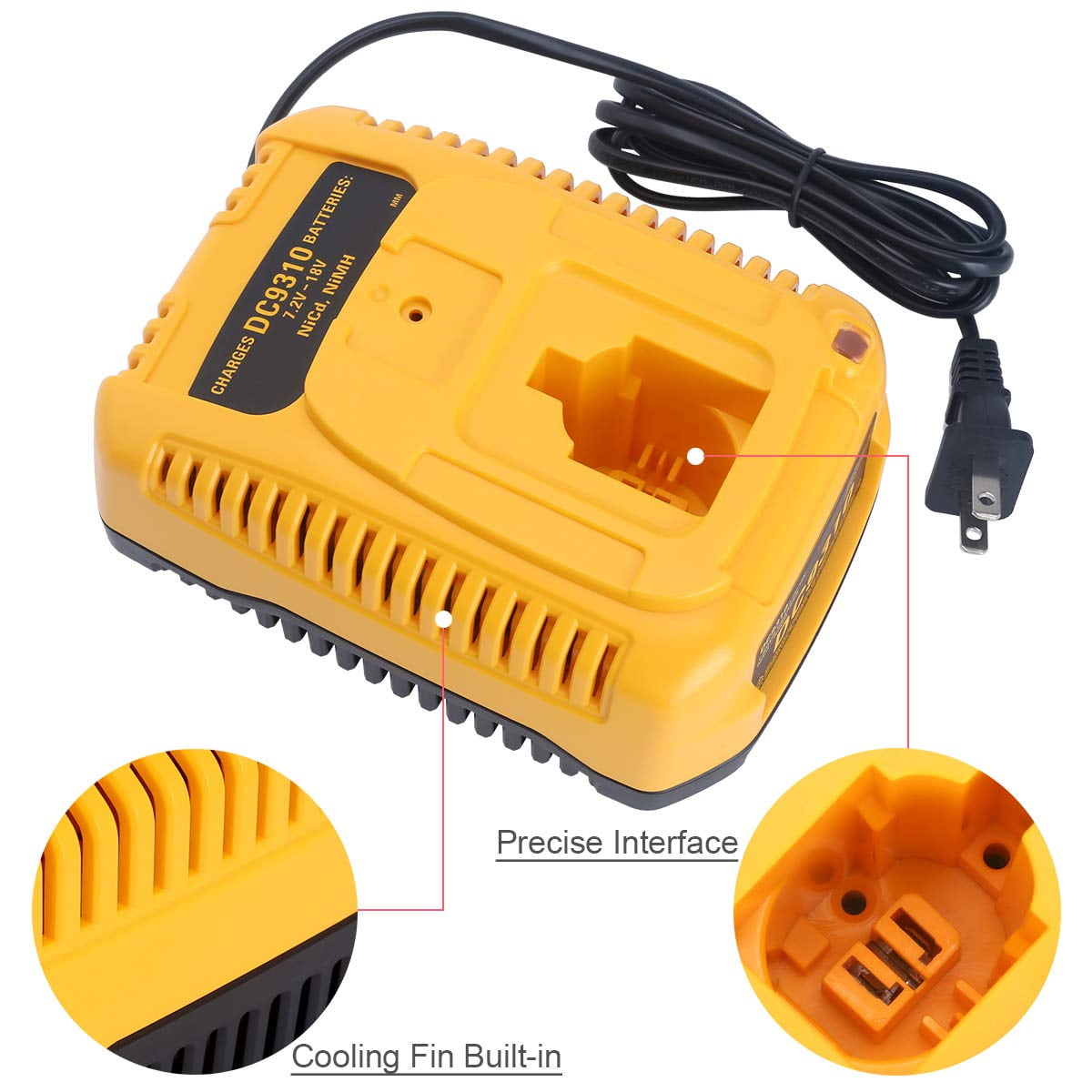 DC9310 Fast Battery Charger DW9116 DC9320 DC9319 for Dewalt 7.2V-18V XRP NI-CD NI-MH Battery DC9096 DC9098 DC9099 DC9091 DC9071 DE9057 DW9096 DW9094 DW9072 (Yellow)