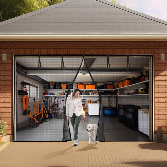 AUR Garage Screen Doors for 1 car Garage, 12x8 Ft Heavy Duty Magnetic Garage Door Screen, Retractable Bug Screen for Garage,Fiberglass Mesh, Hand-Free, Easy Install