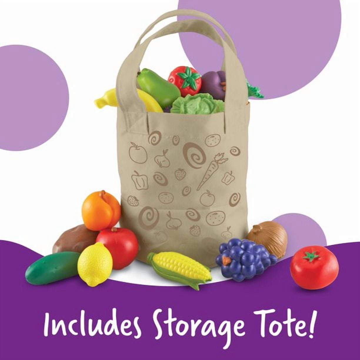 Learning Resources New Sprouts Fresh Picked Fruit & Veggie Play Food Set with Totebag, Pretend Play Kitchen Food, Multicolor, 17 Piece Set For Kids Girls Boys Ages 2 3 4+