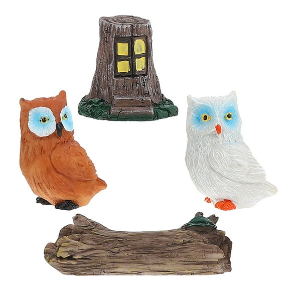 SHOWERORO Sculptures Resin Made Animal Wood Crafts for Fairy Garden Supplies 4Pcs