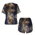 thumbnail image 6 of "Wukai Watercolor Snake Skin Women's Pajama Set - Short-Sleeve Top and Shorts with Elastic Waistband and Pockets for Loungewear, Yoga, and Casual Wear-Large, 6 of 8