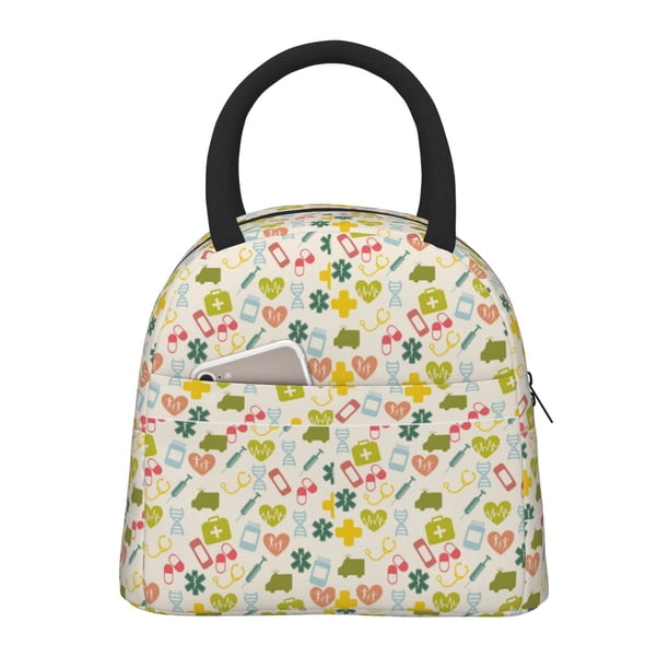 Easygdp Medical Icons Bolsa de Almuerzo Insulada Grande, Forro de Aluminio, Diseño Espacioso, a Prueba de Fugas, Ideal para Trabajo, Picnics, Viajes y Actividades al Aire Libre