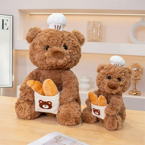 Cute Chef Bear Stuffed Animal,15.7&9.8 Inch Chef Bear Pillow Plush Toy,Soft Stuffed Food Chef Bear Plushie Pillow Toys Doll Decorative Throw Pillows for Kids Boys Girls Birthday Xmas Gift,Brown