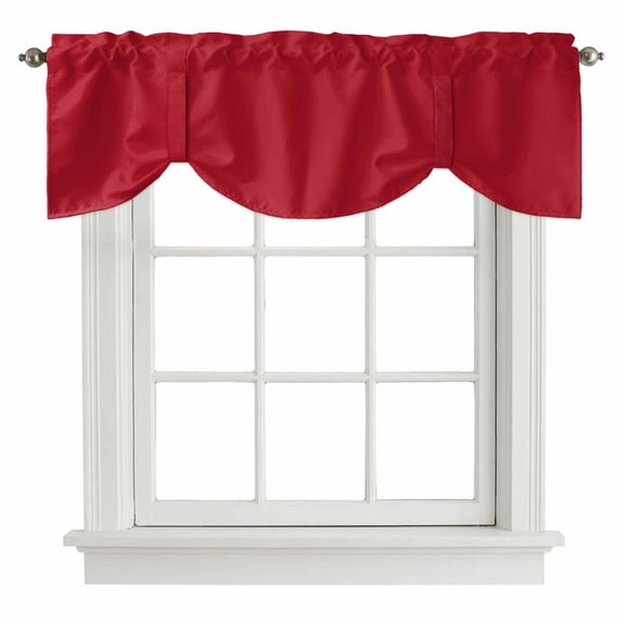 Tie Up Valances for Windows, Pure Red Adjustable Valance Curtains Window Treatment for Living Room/Bedroom Windows, Simple Solid Color Rod Pocket Kitchen Curtains & Drapes 42x12 Inch