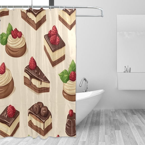 Yayeee Shower Curtain with Hooks 72"x72" Waterproof Fabric Bathroom Hanging Decor, Strawberry Cake
