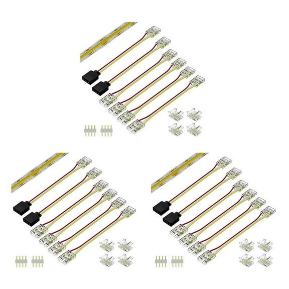 3 Set 10mm Connectors for CCT Tunable COB LED Strip Light 3 Pin Solderless Terminal Extension Connection Kit,3 set led strip connectors
