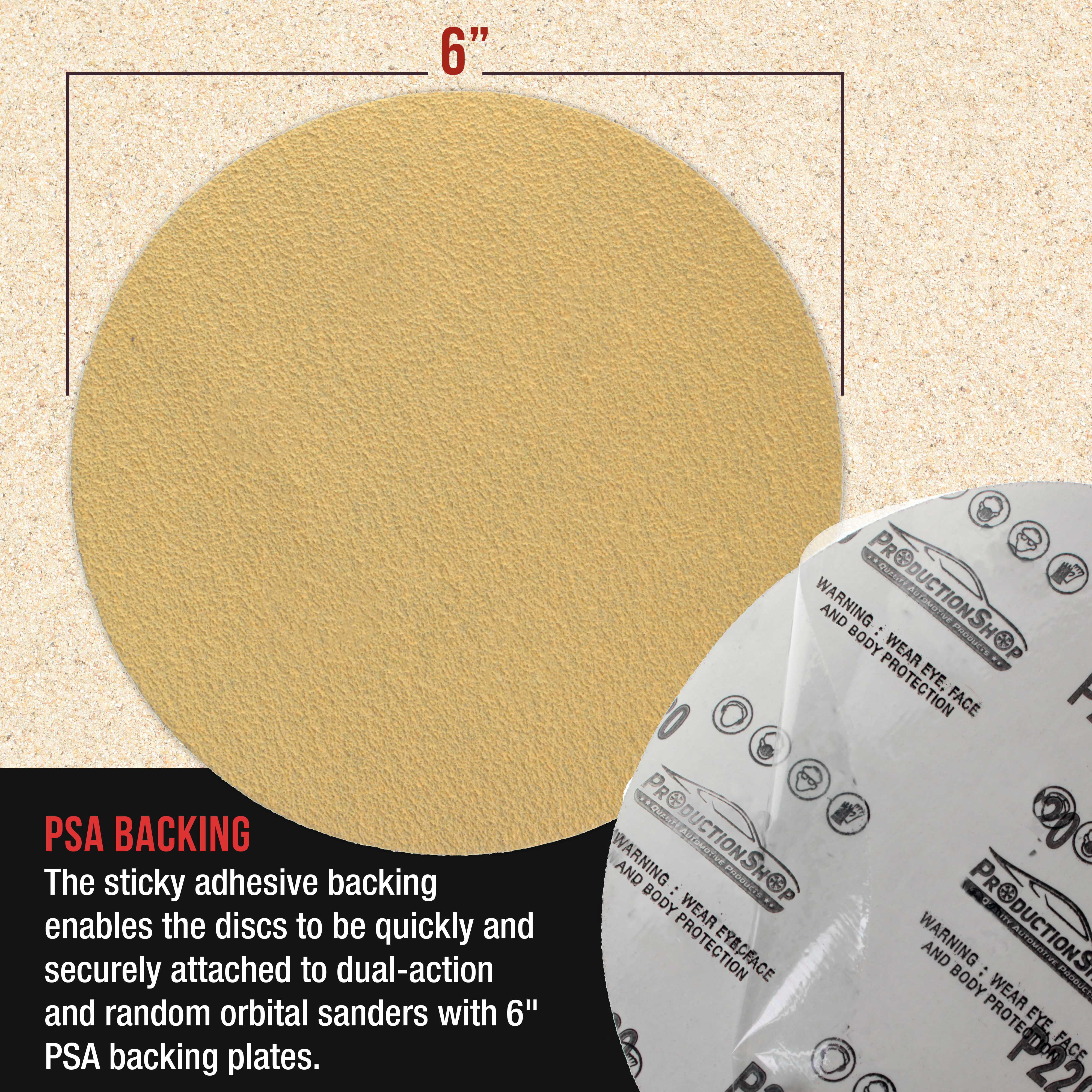ProductionShop Premium 60 Grit 6" PSA Gold Sanding Discs, Box of 80 - Self Adhesive Stickyback Abrasive Sandpaper for DA & Random Orbital Sanders - Sand Auto Paint Metal, Wood Woodworking Furniture