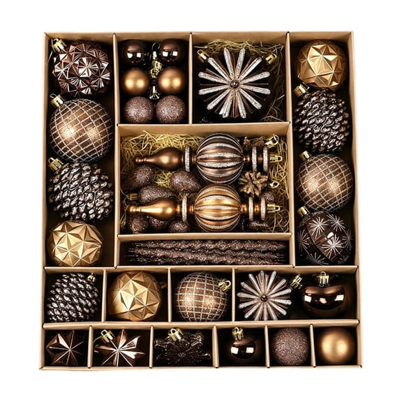 Homenest Vintage Brown Gold Christmas Ball Ornaments Set of 52 Shatterproof Plastic Baubles for Xmas Tree Party Decor