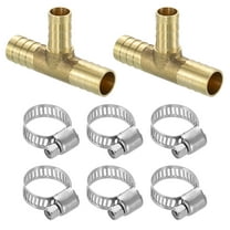 2pack Brass Tee Barb Fittings, 3-Ways Tee 1/2 " x 3/8" x 1/2" Barbed, with 6pack Hose Clamps