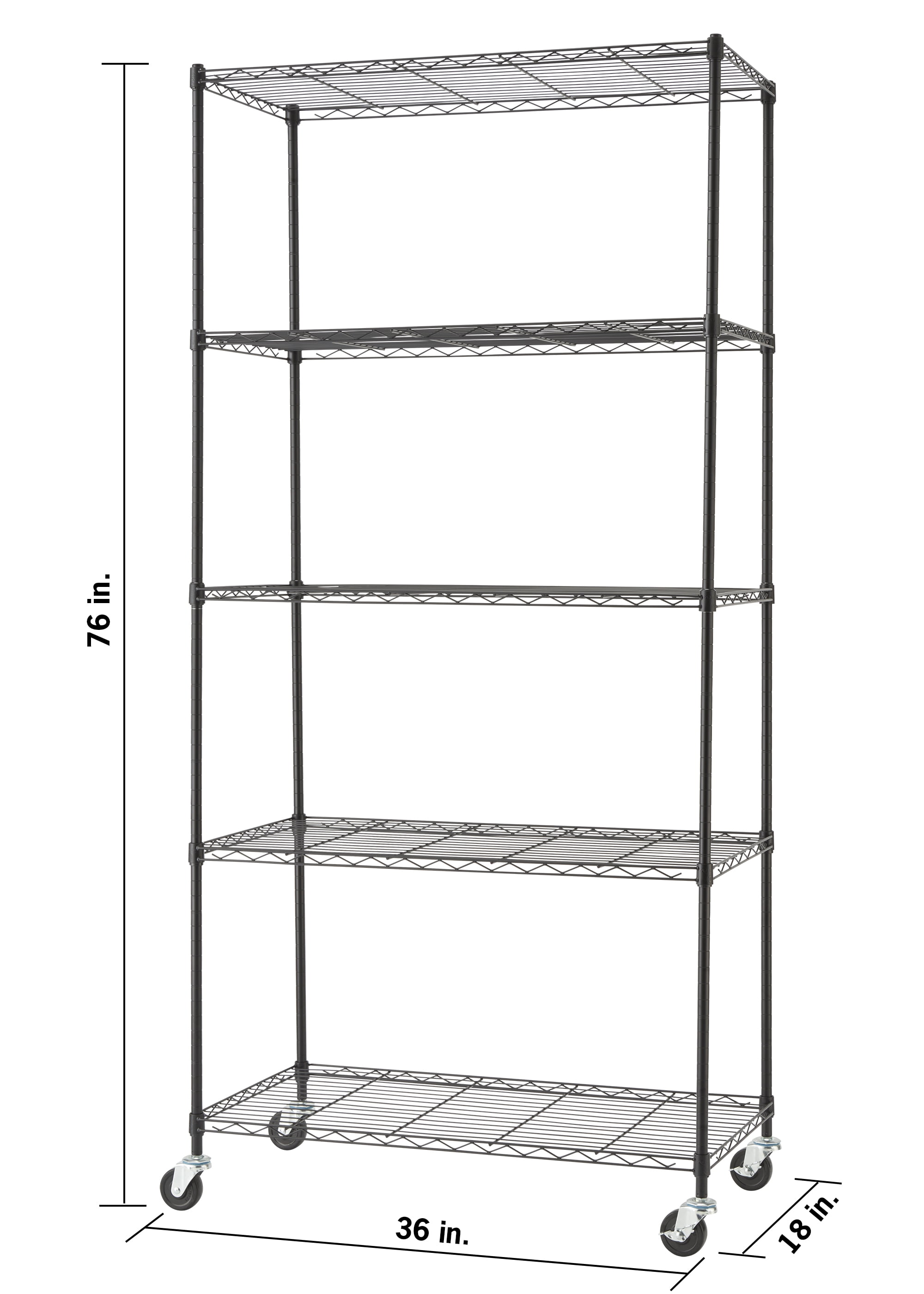 TRINITY BASICS® 5-Tier NSF Wire Shelving Rack with Wheels, 36" W x 18" D x 72" H, Black