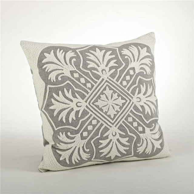 SARO 649.GY18S 18 in. Square Embroidered Design Cotton Throw Pillow - Grey