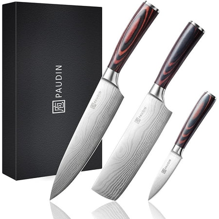 

PAUDIN Kitchen Knife Set Professional Chef Knife Set with Ultra Sharp Blade & Wooden Handle 3 Pieces High Carbon Stainless Steel Knife Set