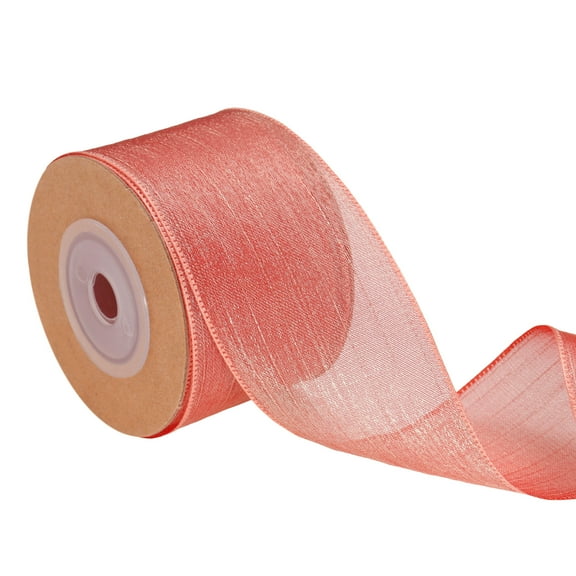 Uxcell Wired Sheer Ribbon, 1-1/2 Inch x 10 Yard Wired Sheer Ribbon Peach Metallic Sheer Wire Ribbon, Sheer Silky Fabric for DIY Craft Gift Wrapping Wedding Home Party Decorations